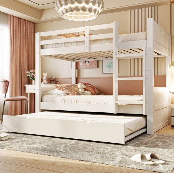 Flieks Etagenbett, Kinderbett 90x200cm Ausziehbett 90x190cm, umwandelbar in 3 Einzelbett