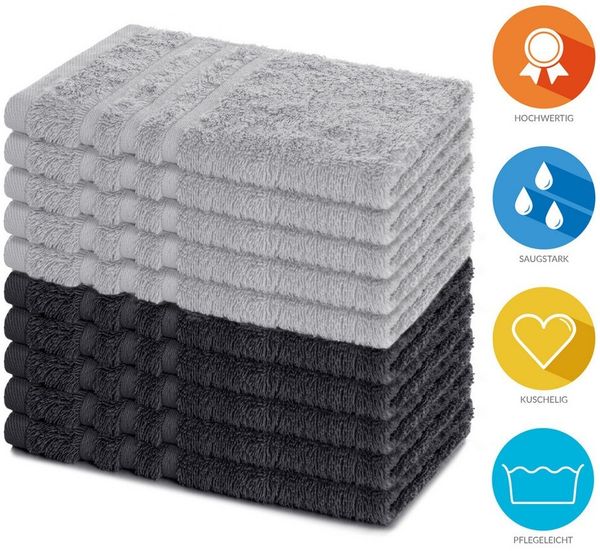 Lavea Gästehandtücher 30x50 cm, 10er Set Gästehandtuch, Elena-Frottee Handtuch, Gästetuch, (Set, 10-St), 500 g/m² Frottier, weich & saugstark, pflegeleicht