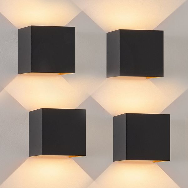 ZMH LED Außenwandleuchte Innenwandleuchte 4er Set Schwarz Gold 5W IP65 einstellbar 3000K