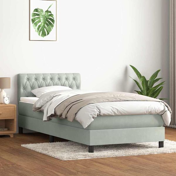vidaXL Boxspringbett mit Matratze Hellgrau 90x210 cm Samt 3316479