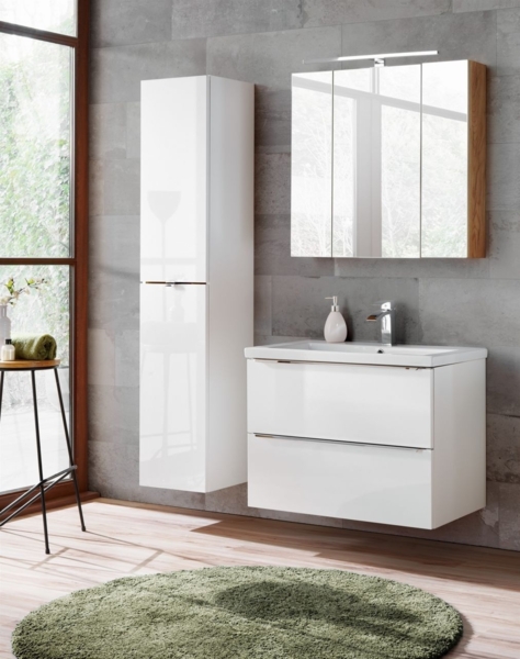 Badmöbel Set 4-tlg Badezimmerset PERUGIA Weiss inkl. Waschbecken 60cm