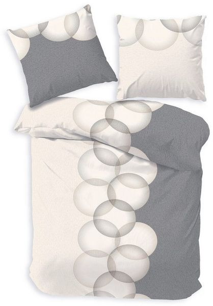 DOBNIG Bettwäsche Flanell, Flanell, 2 teilig, Kreise, grau, natur