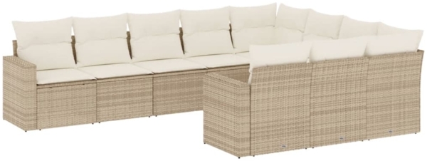 vidaXL 10-tlg. Garten-Sofagarnitur mit Kissen Beige Poly Rattan 3219478