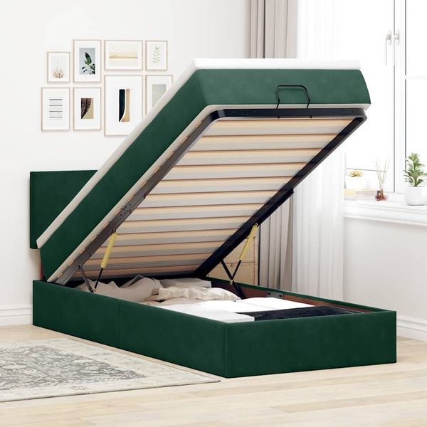 vidaXL Ottoman-Bett mit Matratze Dunkelgrün 80x200 cm Samt 3311666