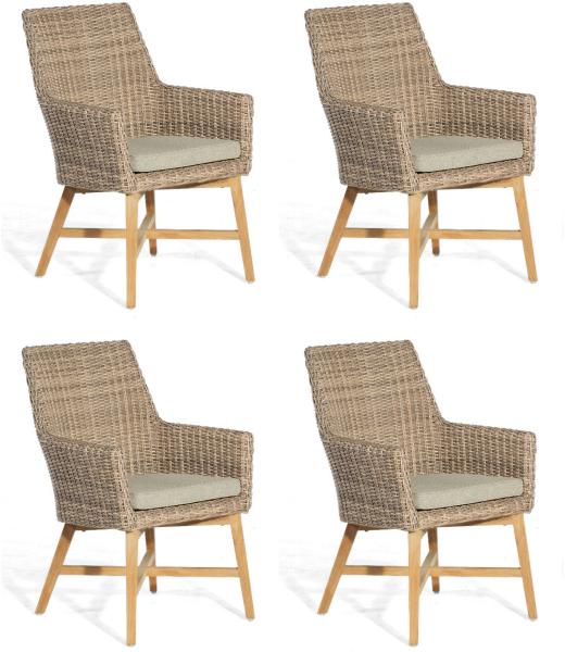 Sonnenpartner 4er-Set Garten-Sessel Helios Aluminium/Teakholz mit Polyrattan rustic-stream Gartenstu