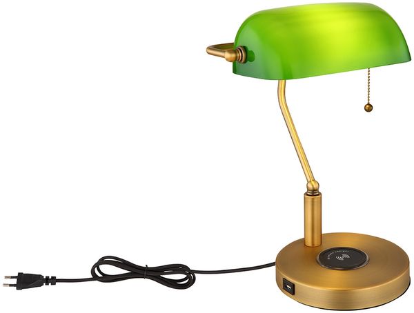 Tischleuchte, Bankerlampe, messing, Glas grün, H 36 cm