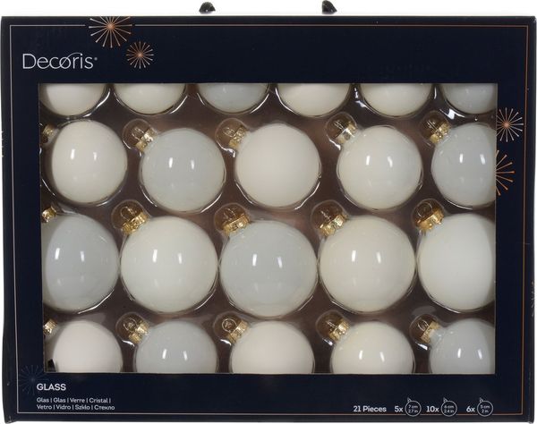 Kaemingk Weihnachtsbaumkugel, Weihnachtskugeln Glas 5-7cm 21er Set - Wollweiss