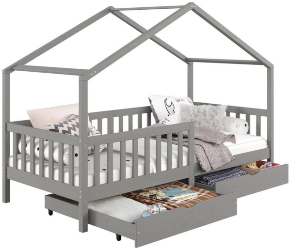 IDIMEX Kinderbett ELEA, Hausbett Montessori Bett Kinderbett Tipibett 90 x 200 Kiefer Schublad