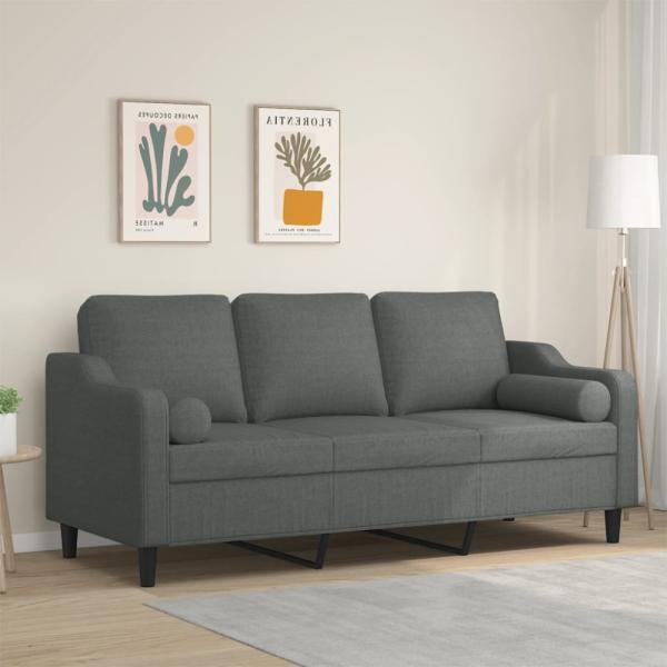 vidaXL 3-Sitzer-Sofa mit Zierkissen Dunkelgrau 180 cm Stoff 3200854