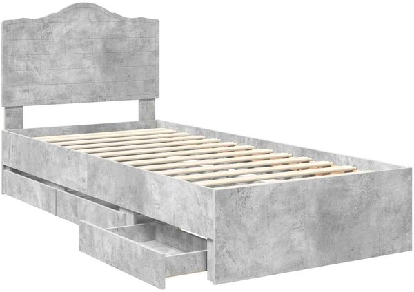 vidaXL Bettrahmen mit Schubladen Betongrau 90 x 200 cm Ingenieurs Holz 3413453 Bild 5