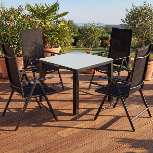 CASARIA® 4+1 Sitzgruppe Aluminium Verstellbare Lehne Milchglas Silber