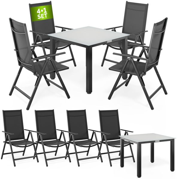 CASARIA® 4+1 Sitzgruppe Aluminium Verstellbare Lehne Milchglas Silber