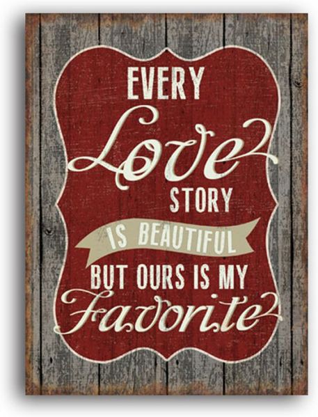 METALLSCHILD WANDBILD SCHILD ZUM HÄNGEN AUS METALL favorite love story 35x26cm
