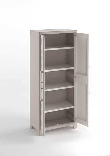 Dmora Gartenschrank Grimsby, Gartenmöbel, Mehrzweck-Gartenschrank, Container für Balkon oder Garage, Made in Italy, 80x44 h182 cm, Sand Bild 4
