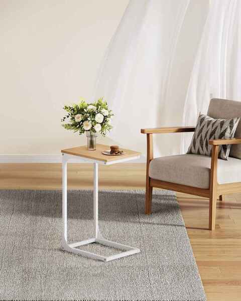 VASAGLE Beistelltisch, Sofatisch, C Form, Couchtisch, mit Metallgestell, rustikal, für Wohnzimmer, Schlafzimmer, mandelgelb-wolkenweiß
