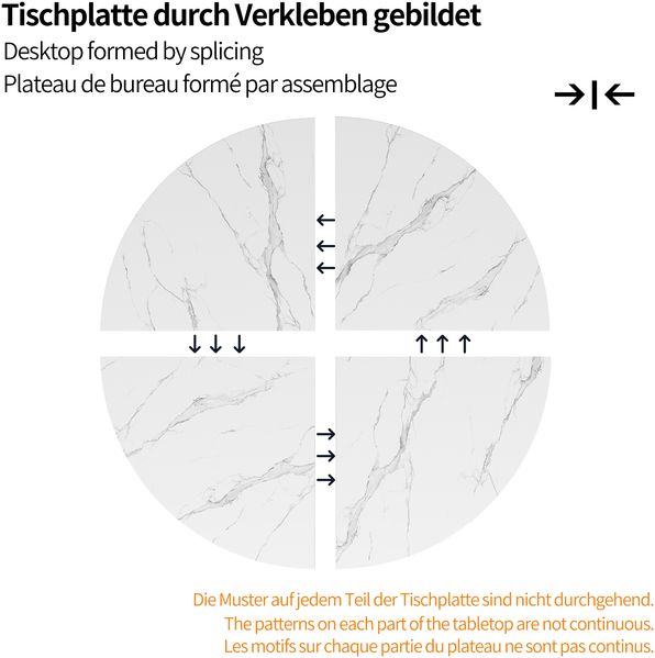 Runder Esstisch 120x120x75 cm, Marmoroptik, MDF & Metall,Weiß und Golden Bild 7