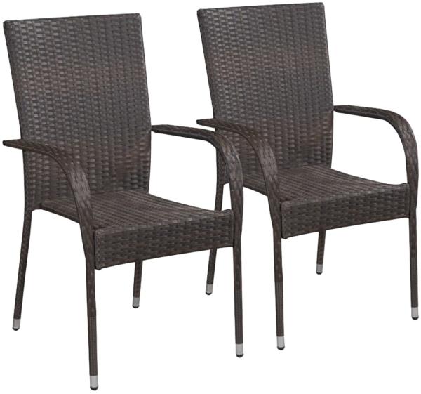 vidaXL Stapelbare Gartenstühle 2 Stk. Poly Rattan Braun 44237