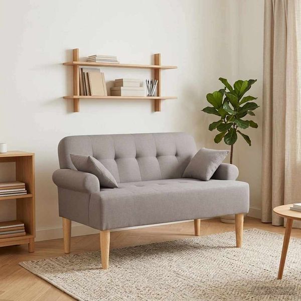 vidaXL Zweisitzer mit Knopfheftung Taupe 120 x 65 x 79 cm Stoff 42041815
