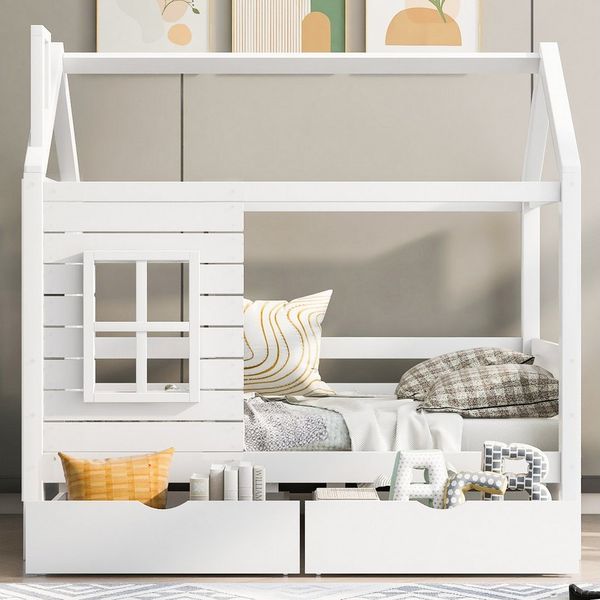 Flieks Hausbett, Kinderbett Jugendbett 80x160cm Massivholzbett Kiefernholz
