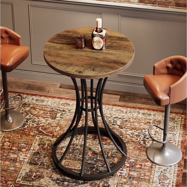 Tribesigns Bartisch Runder Stehtisch, 60cm Cocktail-Pub-Tisch mit geschwungenem Metallfuß, mit Metallsockel Tischplatte für Küche, Hausbar, Kaffee, Cocktail