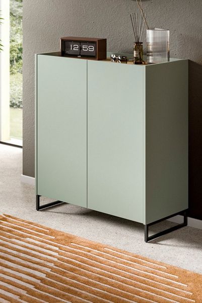 Home affaire Schuhschrank EVRID, Breite 90cm, 2 Türen, 5 Einlegeböden, inkl. Metall-Kufenfüße (1-St, individuell mit anderen Artikel der Serie EVRID erweiterbar) Schuhkommode, Kommode, Sideboard, Garderobenschrank, Flurkommode