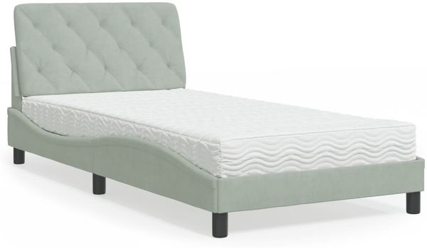 vidaXL Bett mit Matratze Hellgrau 100x200 cm Samt 3208640