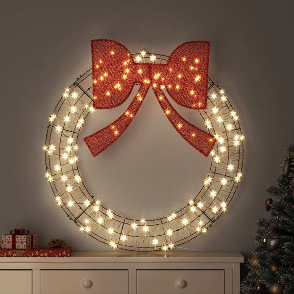vidaXL Kranz mit 150 LEDs Warmweiß 121 x 121 x 10 cm Rattan 42019141