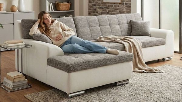 DOMO collection Ecksofa Treviso viele Bezüge, auch in Cord, L-Form, B/T/H: 267/80/83 cm, wahlw. mit Bettfunktion, inkl. Zierkissen, Unser Dauertiefpreis