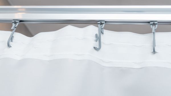 Textil Duschvorhang weiss 240x230 cm mit Gardinenband und Haken Gardine Fenstervorhang