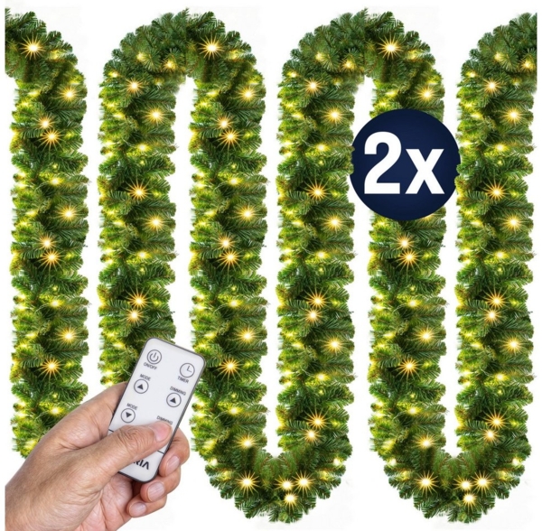 Kunstgirlande, Casaria, Höhe 28 cm, Weihnachtsgirlande mit Fernbedienung 2x 5m 100 LED Deko Weihnachten
