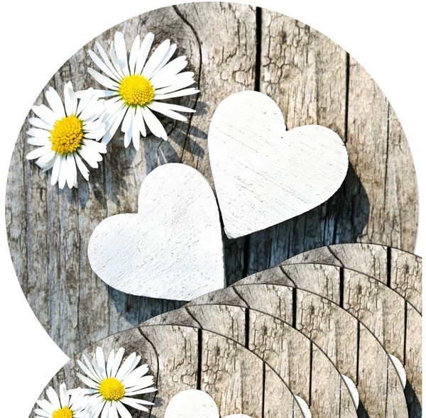 matches21 HOME & HOBBY Platzset Abwaschbare Tischsets 6er Set Gänseblümchen Blumen rund, (6-St), Platzsets als Tisch-Untersetzer und Tisch-Deko für Esstisch Teller