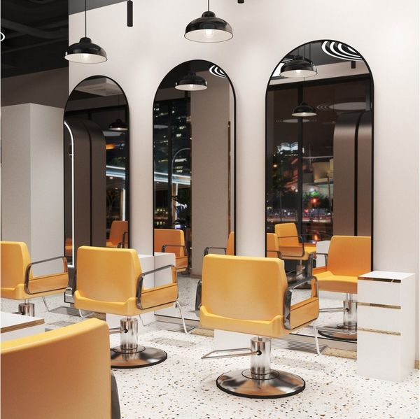 Hopibath Spiegel groß 180x80cm Friseurspiegel für Friseurladen Friseursalon Hotel (Ganzkörperspiegel Bogenspiegel Schwarz, 1-St, Rundbogen), Aluminiumrahmen, 5mm HD Spiegel mit Splitterschutzfolie