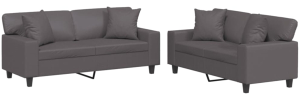 vidaXL 2-tlg. Sofagarnitur mit Kissen Grau Kunstleder 3201926