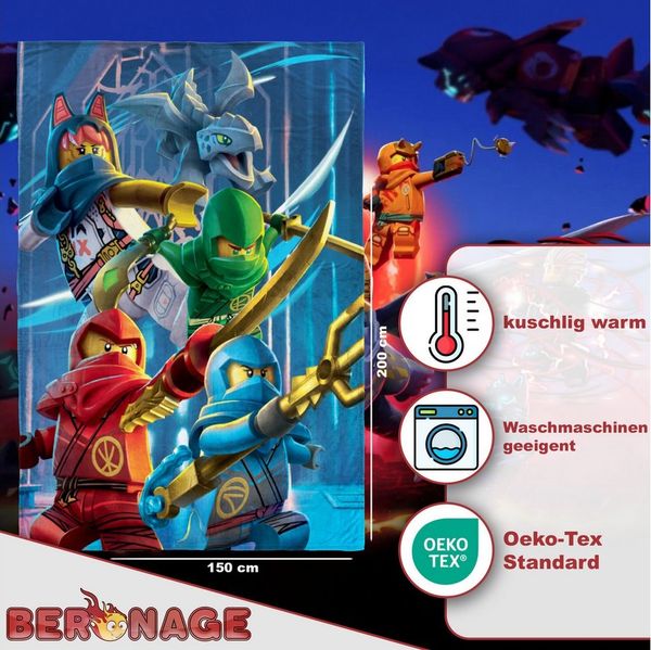 BERONAGE Tagesdecke LEGO Ninjago Kuscheldecke Templefall 150x200 cm Decke, passend zur Bettwäsche, ideal für Sofa, Couch, Bett, Auto, Camping