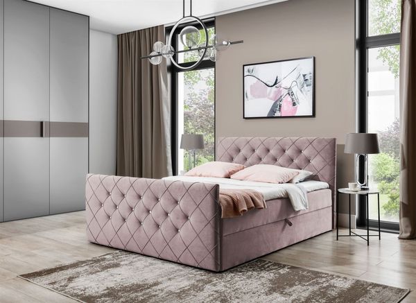 Boxspringbett Schlafzimmerbett EIVOR 180x220cm Stoff Magic Velvet Altrosa