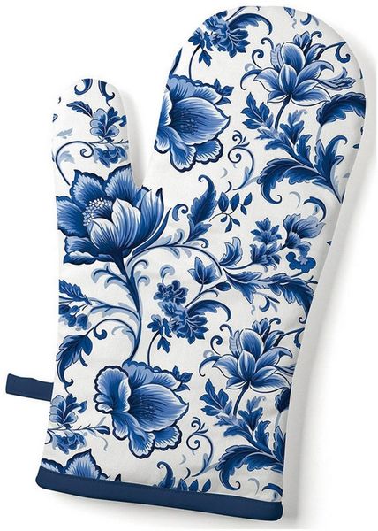 Ambiente® Topfhandschuhe Delft Blue florals, (1-tlg, 1-teilig), Ofenhandschuh wattiert Größe: ca. 18x30cm