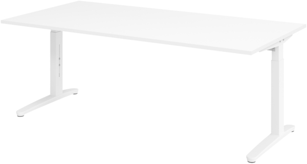 bümö manuell höhenverstellbarer Schreibtisch 200x100 in weiß, Gestell in weiß - PC Tisch höhenverstellbar & groß, höhenverstellbarer Tisch Büro, großer Computertisch verstellbar, X2E-W-WW