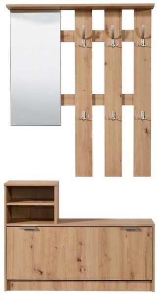 Garderobe PENINA - 1 Tür, 2 Ablagen & 1 Spiegel - Eiche