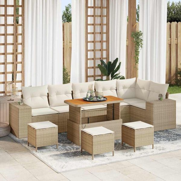 vidaXL Gartensofa-set mit Kissen 10 pcs Beige und Creme Poly-Rattan 3363981