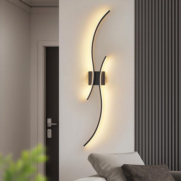 ZMH LED Wandleuchte Schwarz 2-er Set Innen Modern Wandlampe Warmweiß Wandbeleuchtung, LED fest integriert