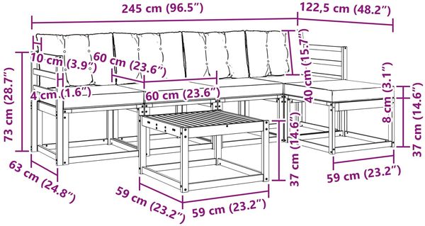 vidaXL Outdoor-Sofagarnitur mit Kissen 6 pcs Weiß und Schwarz 3389394 Bild 9