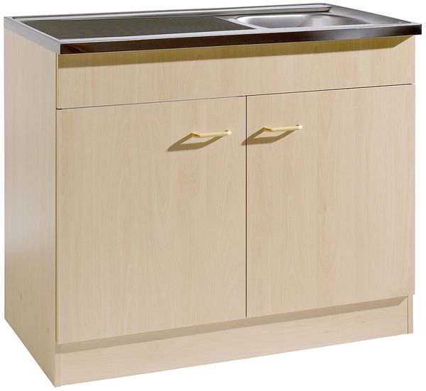 Spülenschrank 80cm für die Küche mit Spüle und Siphon SALERNO-03 Buche Dekor Breite B/H/T 80x85x50cm