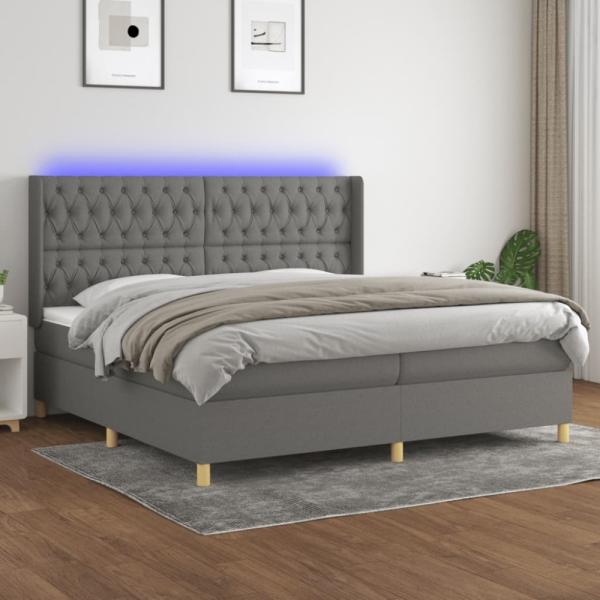 vidaXL Boxspringbett mit Matratze & LED Dunkelgrau 200x200 cm Stoff, Härtegrad: H2 [3139142]