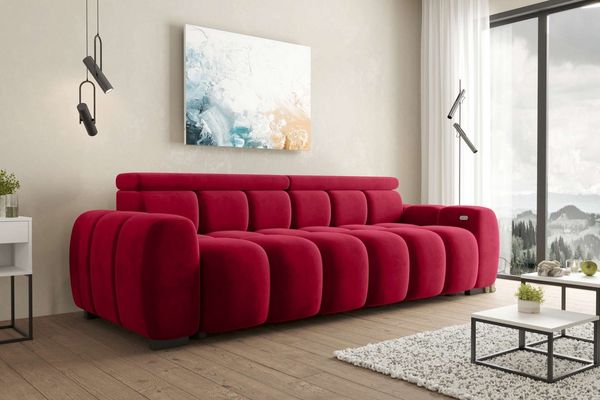 99rooms Alessio Bigsofa Velours TIFFANY Rot mit Sitztiefenverstellung