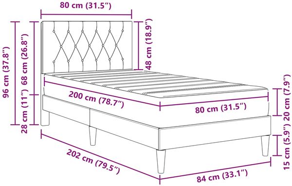 vidaXL Bettgestell mit Matratze mit Kopfteil Blau 80 x 200 cm Samt 3415017 Bild 11