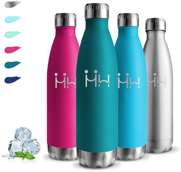 Trinkflasche Edelstahl, Trinkflasche 500ml, BPA-Freie, Isolierflasche Doppelwandig, Isolierflasche Auslaufsicher, mit Schraubverschluss, Wasserflasche Metall, Wasserflasche für Schule, Büros