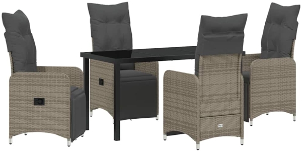 vidaXL Garten Essgruppe mit Kissen 5 pcs Grau Poly Rattan 3379676
