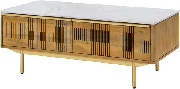 Couchtisch Mango 120x60x45 hellbraun geölt / Marmor weiß MIAMI #110