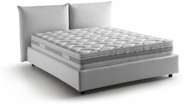 Dmora Arpino-Doppelbett, Bettkasten mit Stoffbezug, 100 % Made in Italy, Öffnung vorne, inklusive Matratze 160 x 190 cm, Weiß