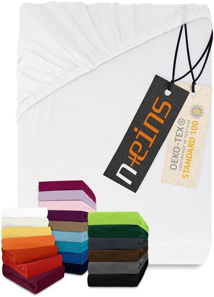 npluseins klassisches Jersey Spannbetttuch - vielen Farben + Größen - 100% Baumwolle 159. 192, 200x220 cm, weiß